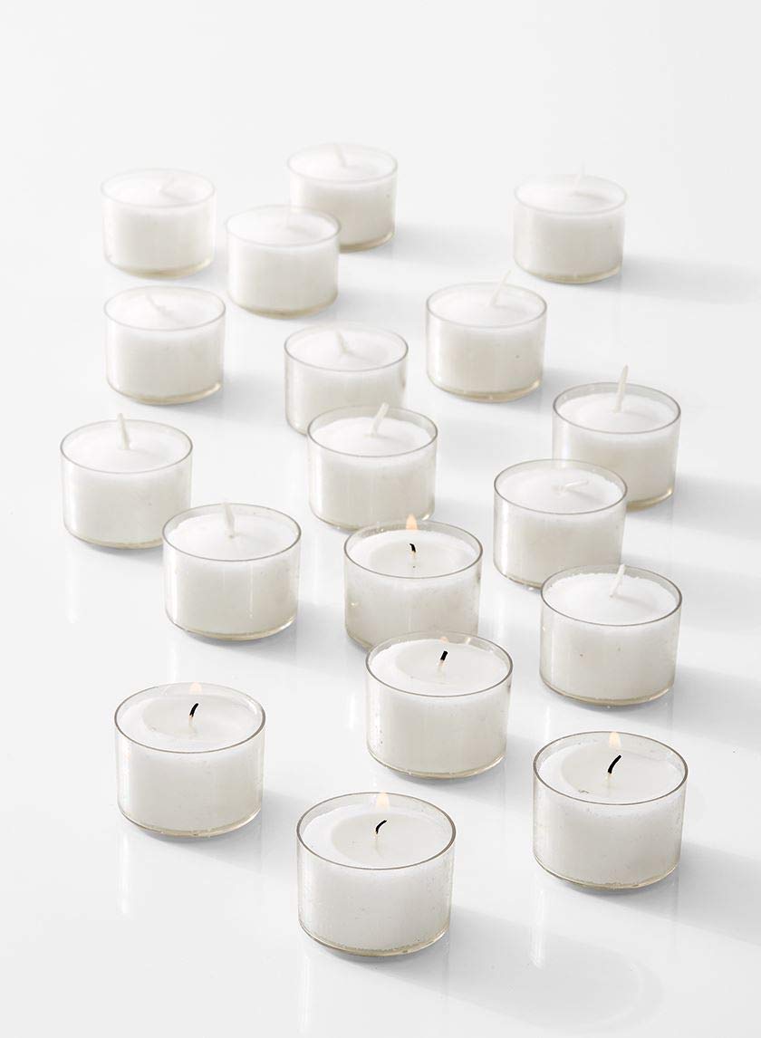 Serene Spaces Living Set of 120 Deep Tea Lights, Classic Tea Lights in Clear Holders, 1.5" Diameter and 1" Tall
