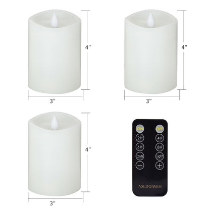 ASLDOIWEH 3″x4″ Flickering Flameless Candles Set of 3, 2AA Battery Life 600 Hours Battery Candles Flickering with Timer,4 inch Flameless Candles with Remote for Indoor/Outdoor, White