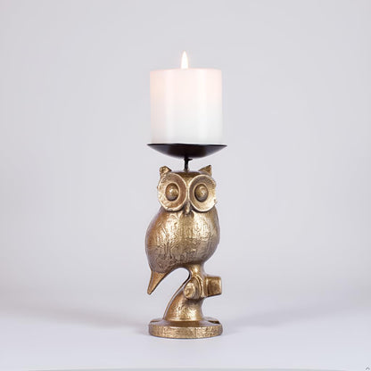Gold Owl Candle Holder Set of 2 – Decorative Taper & Small Pillar Candlestick Holders for Dining Table, Living Room & Home Décor