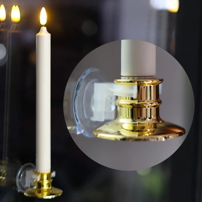 6 Pack Windows Candles with 12 AA Batteries(Include, Run More Than 400 Hours) + 6 Golden Removable Candlesticks + 6 Suction Cups, 10'' Flameless Battery Ivory Taper Window Candle with Remote/Timer