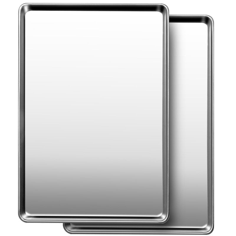 Commercial Quality Baking Sheet Pan Set, Natural Stainless Steel Cookie Sheet, Warp Resistant Nonstick Baker's Half Sheet Pan, Large Thick Cookie Tray Pans for Baking, Roasting(2 Pack, 18X13Inch)