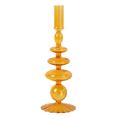 LKXHarleya Glass Candlesticks Holders, Retro Glass Candle Holder for Taper Candle Table Centerpiece Wedding Party Home Decoration, Orange