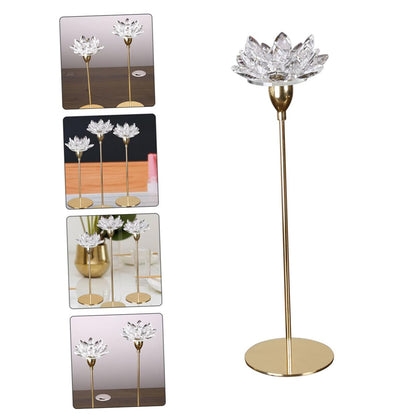 ABOOFAN Modern Metal Crystal Lotus Candle Holder Small Gold Decorative Candlestick for Wedding Tabletop and Dining Room Candlelight Dinner Decoration