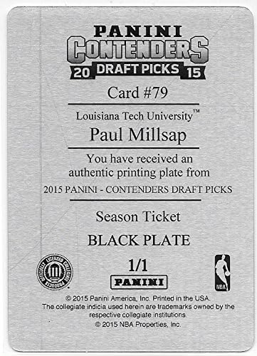 Paul Millsap 2015-16 Panini Contender Draft Picks Printing Plate Black #1/1 Louisiana Tech Bulldogs Card #79