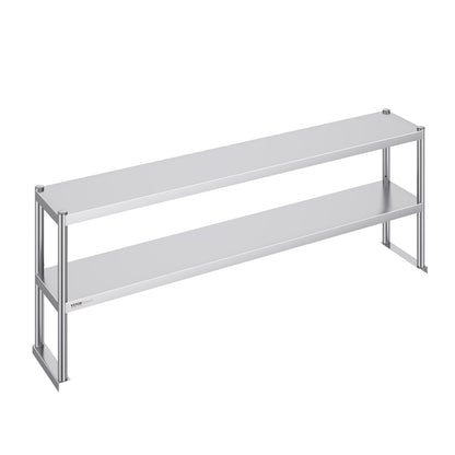 VEVOR Double Tier Stainless Steel Overshelf, 12 x 72 Inch Double Deck Height Adjustable Prep Work Table for Kitchen, Restaurant and Workshop
