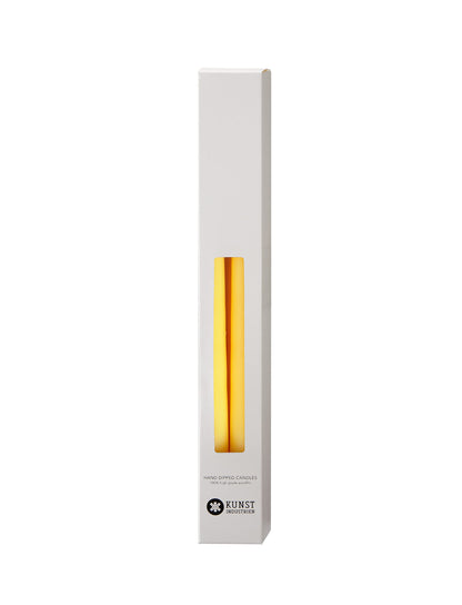 Kunstindustrien® Taper Candles – Set of 4, 13.8" – Made in Denmark, Long Burning Candles 15h, Unscented & Smokeless Candlesticks – Elegant Tall Candles for Weddings Dinners & Home Decor (Lemon Yellow)