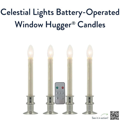 Celestial Lights Set of Four Battery Operated Remote Programmable Window Hugger Candle for Narrow Window Sills Daily Timer Choose 6, 8, or 10 Hours Flicker or Steady (Brushed Nickel)