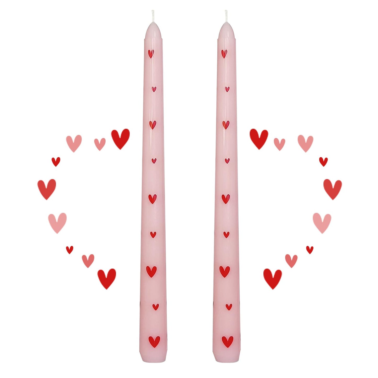 Taper Candles 10 Inch Print Candle Handmade Unscented Red Heart Long Candles 2 Pack Twisted Candlesticks for Wedding Home Decoration Gifts