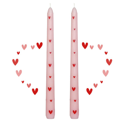 Taper Candles 10 Inch Print Candle Handmade Unscented Red Heart Long Candles 2 Pack Twisted Candlesticks for Wedding Home Decoration Gifts