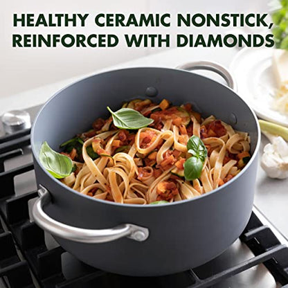 GreenPan Lima Hard Anodized 5QT Stock Pot with Lid, Healthy Ceramic Nonstick, PFAS-Free Nontoxic Pots and Pans, Oven & Broiler Safe Cookware, Stainless Steel Handles, Gray