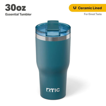 RTIC 20oz Essential Tumbler with Lid, Ceramic Lined, Insulated, Stainless Steel, Metal, Double Wall Vacuum-Insulation, Travel Cup for Iced Coffee, Tea, Hot and Cold Drink, Marine