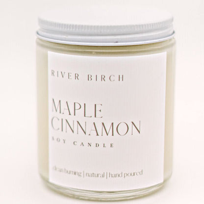 River Birch Candles Maple Cinnamon Scented Candle | Premium, All-Natural, Non-Toxic, Soy Candles | 8.5oz 40 Hr Burn Time | Cozy Relaxing Gifts for Home