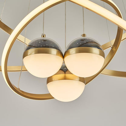 LOVEDIMA Modern Gold 3-Light LED Chandelier with Remote Control, Starry Sky Projection,3 Color Temperatures,Dimmable Globe Ceiling Light for Bedroom,Dining Room, Living Room