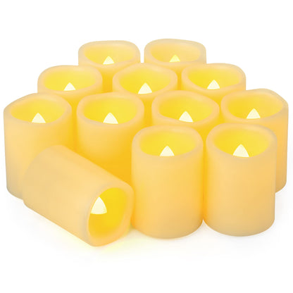 Yakpo 12 Pack 1.5" x 2" Flameless Flickering Votive Candles Battery Operated, Outdoor LED Flicker Fake Candle Bulk, Electric Powered Tea Light for Home Table Halloween Pumpkin Lantern Decorations
