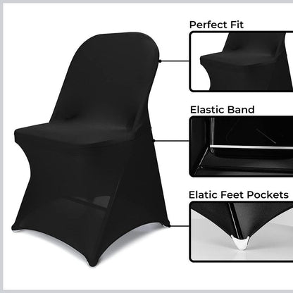 Babenest Spandex Folding Chair Covers Halloween Upgraded 10 PCS Universal Stretch Washable Fitted Chair Slipcovers Protector for Wedding, Holidays, Banquet, Party, Celebration (Black)