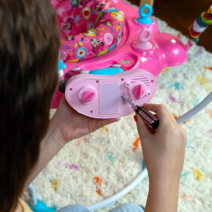 Bright Starts Disney Baby MINNIE MOUSE PeekABoo Baby Activity Center Jumper with 8 Toys, Lights & Sounds, 360-Degree Seat, 6-12 Months (Pink/Blue)