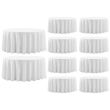 Aocoz Round Tablecloth 120 Inch 10 Pack White Tablecloths Washable Decorative Linen Polyester Table Clothes Cover for Dining Table Banquets Buffet Parties and Wedding