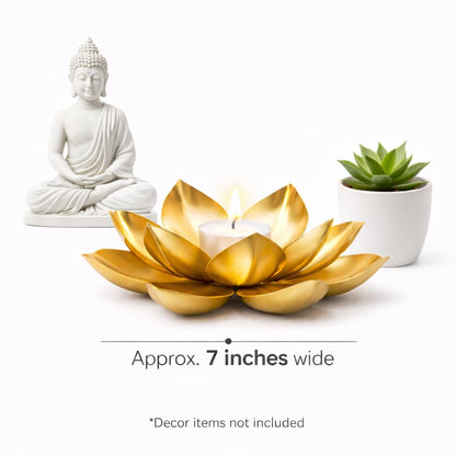 Agaas Enterprises Golden Metal Big Size 7 inch Table Lotus Flower T-light /Tealight Holder Diwali Diya Decoration Item | Diwali decoration | Home decoration |Tealight Candle Holder Votive Candle
