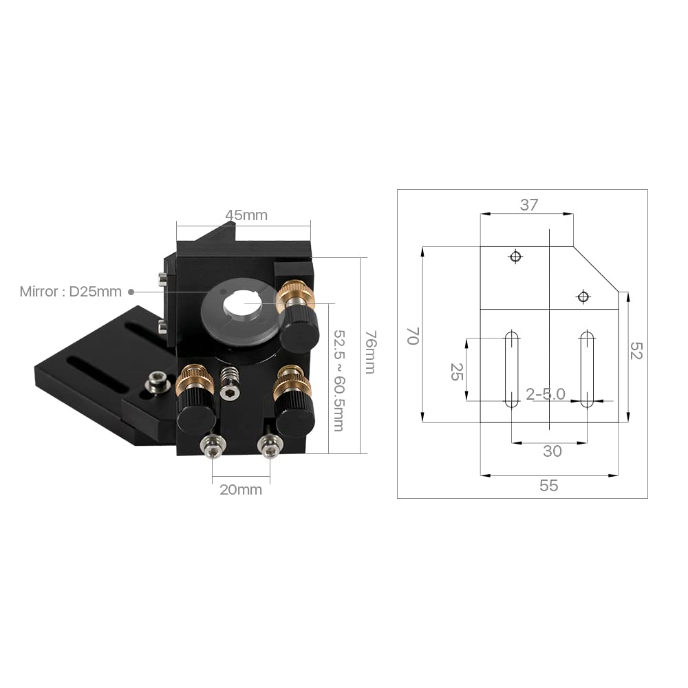 Cloudray C Series CO2 Head Set with 1 PCS USA CVD Focus Lens D20mm FL63.5mm and 3 PCS Si Mirrors D25mm (Set A)