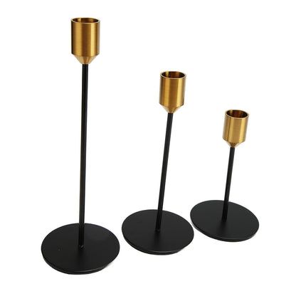 Black Gold Candlestick Holder, Elegant Brushed Iron Candle Stand, Romantic Decorative Metal Candle Holder with Slim Design for Weddings Home Decor and Gift Giving