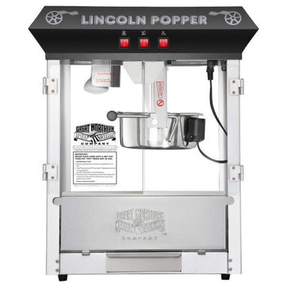 Lincoln Popcorn Machine - 8oz Popper with Stainless-Steel Kettle, Reject Kernel Tray, Warming Light and Accessories by Great Northern Popcorn (Black)
