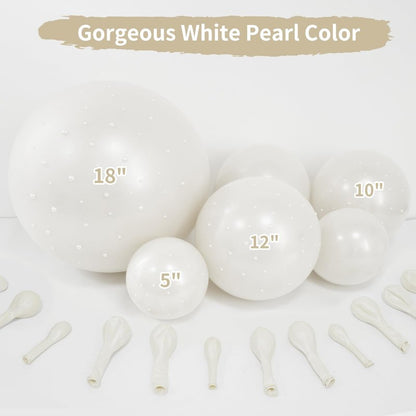 JZCZOEB Double Stuffed Pearl White Balloons Different Sizes 116Pcs 5/10/12/18 Inch White Balloons Arch Garland Kit with Pearl Stickers for Wedding Bridal Shower Birthday Baby Shower Birde to Be