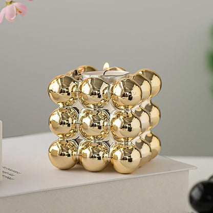 Ceramic Cube Golden Candle Holder Handheld Candlestick Holders Decorative Candle Stand Middle East Arabian Festival Candlestick Dining Table Party Home Decoration Ornament (Gold)