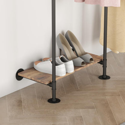 KaKaBB Industrial Pipe Clothing Rack, Wall Mounted Clothing Rack for Hanging Clothes, Adjustable L Shape Corner Clothes Rack with Shelves, Closet System for Walk in Closets(BLACK)