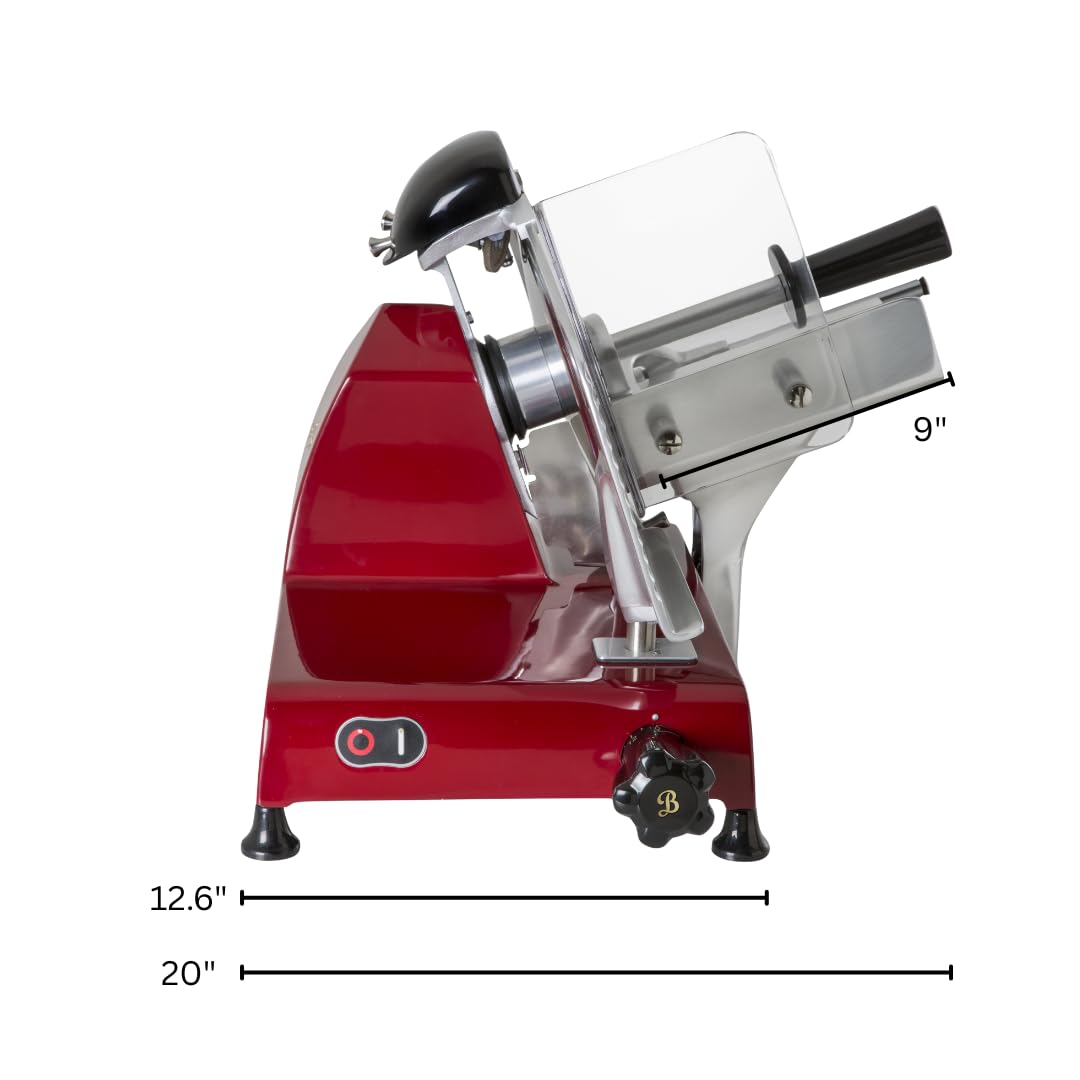 VBI Milano 1898 Red Line 250 Electric Food Slicer | 10" Blade | Perfect Cuts & Reduced Waste | Built-In Sharpener | Premium Kitchen Appliance | Italian Heritage Since 1898 (Red)