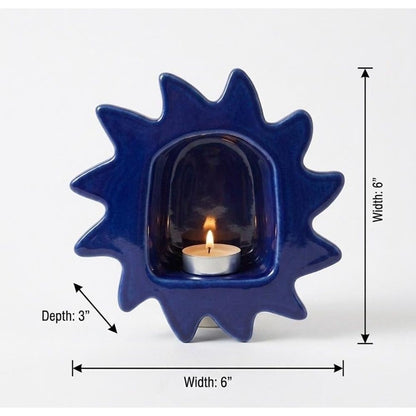 Set of 3 Cobalt Blue Glass & Black Metal Candle Lantern Holders (XL, Large, Small) - Decorative Indoor/Outdoor Decor for Patio, Floor, Weddings & Ramadan