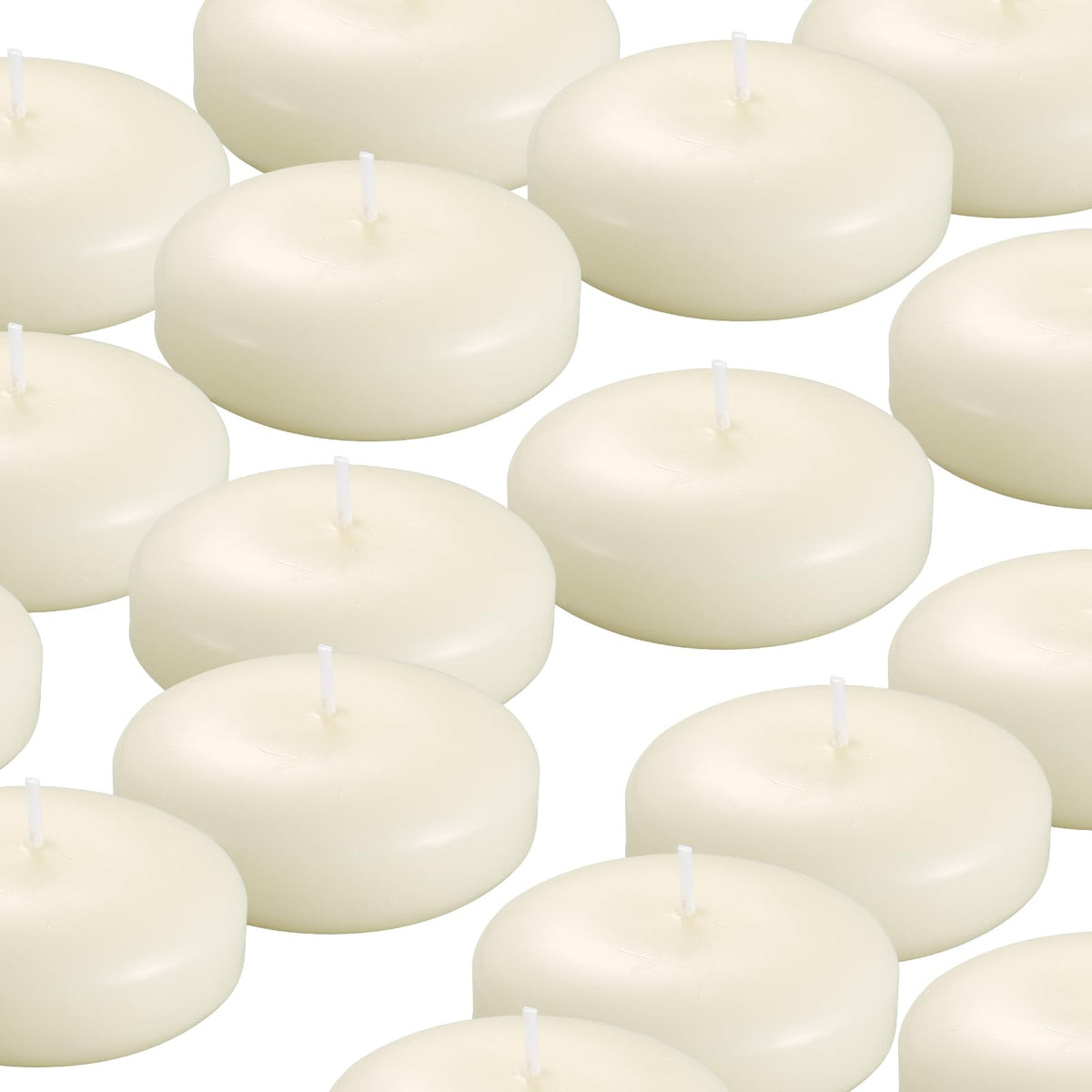 KNOURT 12 Pack Floating Candles, 3” Ivory Unscented Dripless Wax Burning Candles, for Weddings, Party, Cylinder Vases, and Home Decorations…