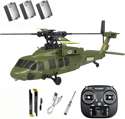 Hanll Black Hawk K200 6CH Simulation RC Helicopter with Brushless Motor Optical Flow &amp Altitude Hold One-Key Inverted Flight 2.4G Remote Control High Simulation Aerobatic Model (Green/3 Batter