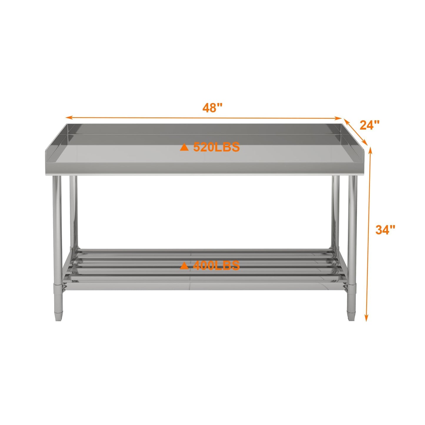 ActiveTrail Stainless Steel Work Table,24"X48" NSF Commercial Kitchen Prep Table with Backsplash & Adjustable Shelf,Heavy Duty Workstation for Restaurant, Home & Hotel