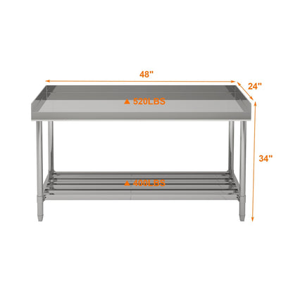 Garvee 48x24 in NSF Stainless Steel Table with Backsplash – Commercial Kitchen Prep Table for Restaurant, Home & Hotel, Heavy-Duty Workstation with Adjustable Undershelf & Splash Guard