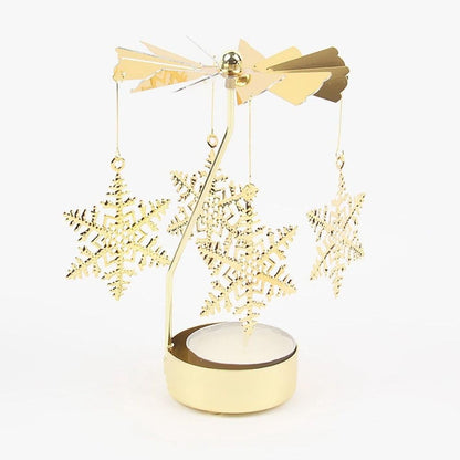 Rotating Candle Holder, Romantic Metal Tealight Candlestick Spinner Carousel Candle Tea Light Holder for Christmas Home Decor(Snowflake,Gold)