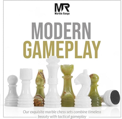 Marble Chess Set for Adults 15 Handmade White &amp Green Onyx Board Game with 32 Chess Pieces 2 Extra Queens &amp Storage Box Luxury Travel Game – Elegant Home Décor