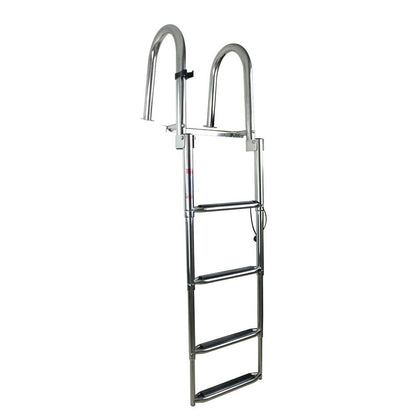 Stainless Steel in-Board 4-Steps Ladder Welded Reinforce Folding Docking Ladder, Folding Telescoping Rear Entry Inboard Ladder