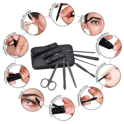 Manicure Set Nail Clippers Kit Professional Stainless Steel Nail Care Tools with Leather Travel Case 10 in 1 Blue