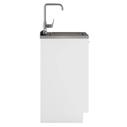 SIMPLIHOME Murphy All-in-One 24 inch Wide Utility Sink and Laundry Cabinet in Pure White Finish, Transitional Stainless Steel Sink Cabinet for Laundry Rooms with High-Arch Chrome Faucet and Storage