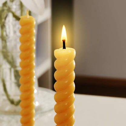 DEYBBY Natural Beeswax Spiral Candles, Dripless and Smokless 10 inch Pure Beeswax Candles Set of 12, Long Lasting Burning Candles for Anniversary Date Dinner Decor