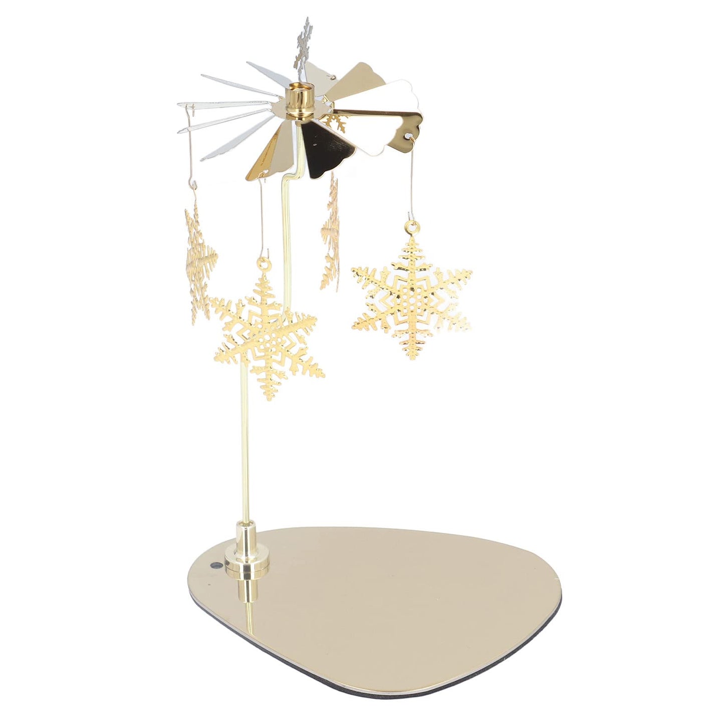 Rotating Candle Holder, Romantic Heat Activated Spinner Decor for Home Wedding Stainless Steel Gold Snowflake 18cm with Round Tray No Candle Cup
