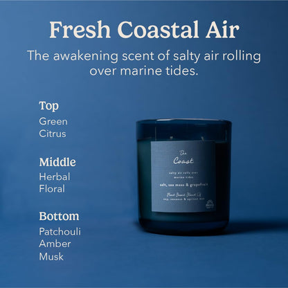 Pacha Soap Co. The Coast Candle - Salt, Sea Moss, and Grapefruit Scented, Soy, Coconut & Apricot Wax Blend, Cotton Wick, 60+ Hour Burn Time, Paraffin-Free, Recyclable, Long-Lasting, Made in USA, 12 oz