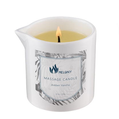 MELONY Massage Oil Candle, Moisturizing, Body Oil Candle, Natural Soybeans, 8.1 oz, Amber Vanilla