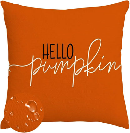 RABUSOFA Fall Pillow Covers - 18x18 Inch Waterproof Rust Hello Pumpkin Design | Autumn Harvest Decor