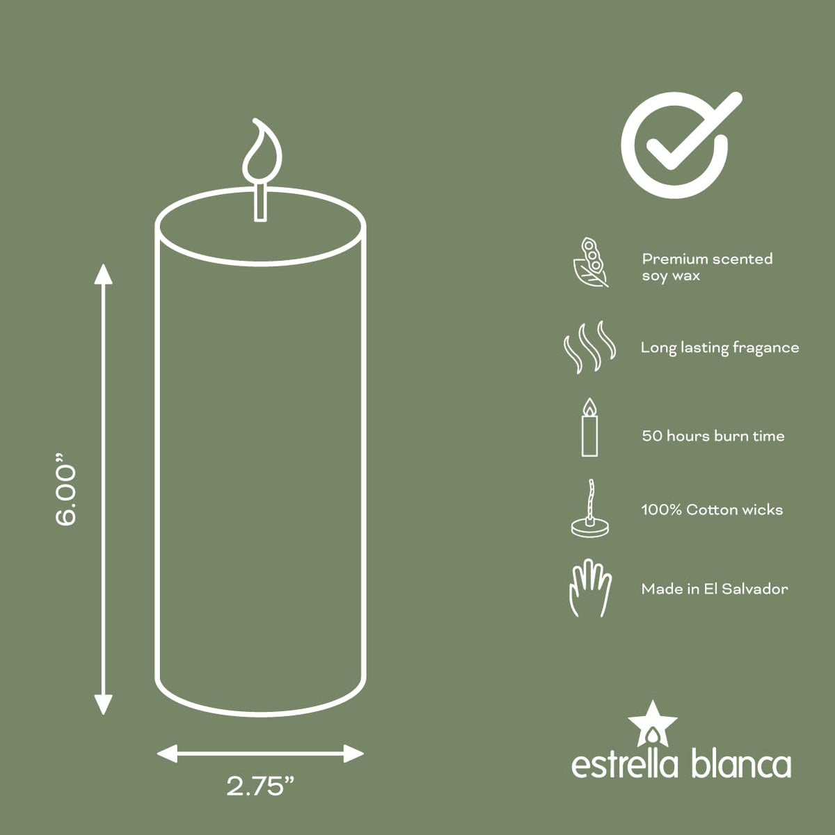 Estrella Blanca Citronella Lavender Candles - Citronella Scented Pillar Candle Ivory - 3x6 inch - 3 Pack - Long Lasting Burn Outside Candles for Garden Yard Balcony, Summer Camping