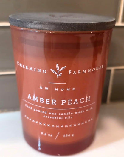 Candle Home Charming Farmhouse Amber Peach Scented Candle, Hand Poured Wax with Essential Oils, 8.2 oz
