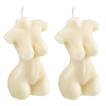 2 Pieces Female Body Shaped Soy Candle Woman Bust Candle Home Decoration for Christmas Bedroom Bathroom Aesthetic Decoration(White)