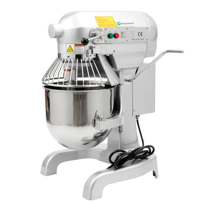 Restaurantware Hi Tek 10.6-Qt Planetary Mixer 1 No-Slip Feet Countertop Mixer - 3-Speed Removable Guard Silver Aluminum Cake Dough Mixer 110V/60Hz Includes Dough Hook Whisk & Beater