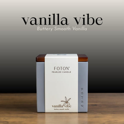 Foton Pearled Candle Le Cube Concrete Vase Set 16 Oz - Vanilla Vibe Scented - Refillable Jar Scented Candle Sand with 15 Wicks - Natural Non-Toxic Decorative Candles for Home