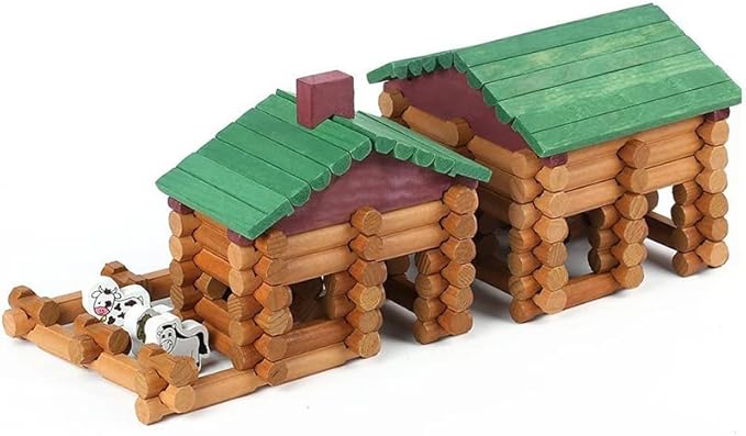 Wondertoys 170 Pieces Wood Logs Set Ages 3+ Classic Building Log Toys for Boy Creative Construction Engineering Educational Gifts